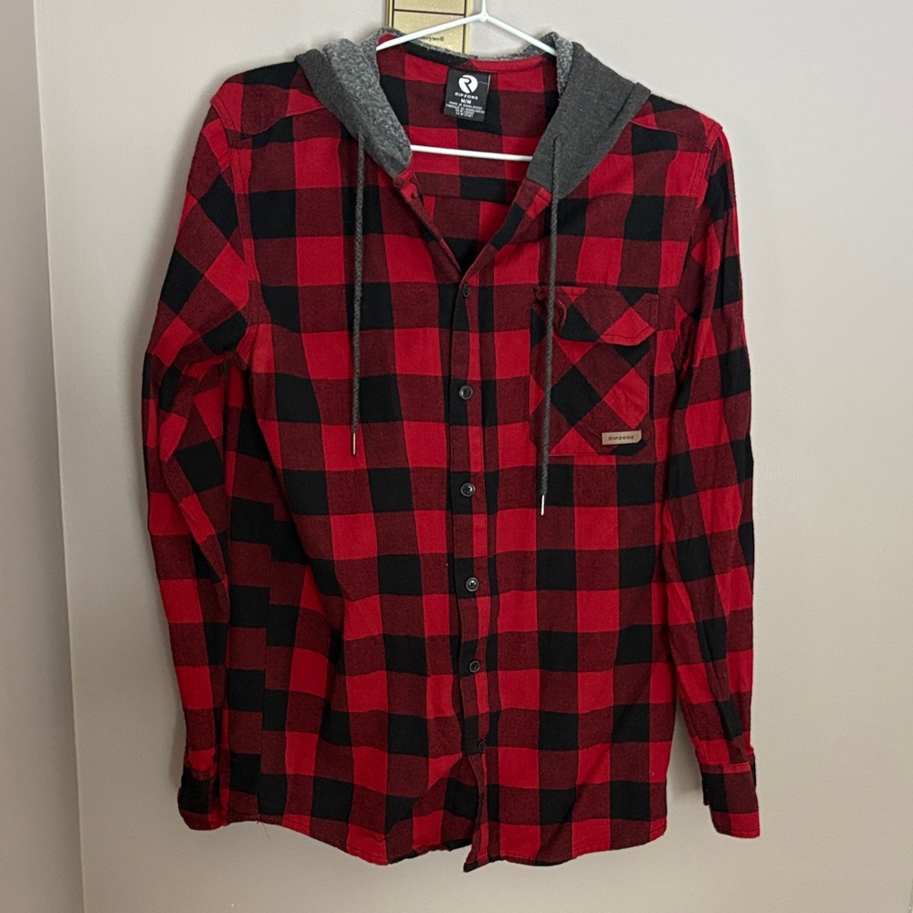 Ripzone Red and Black Buffalo Plaid Hoodie Shirt